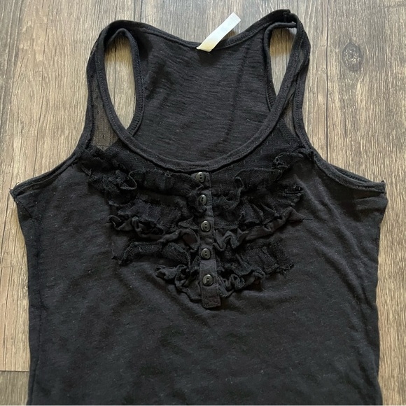 Color Story Black Sleeveless Ruffled Buttoned Round Neck Fitted Tank Top Shirt S - Picture 6 of 10